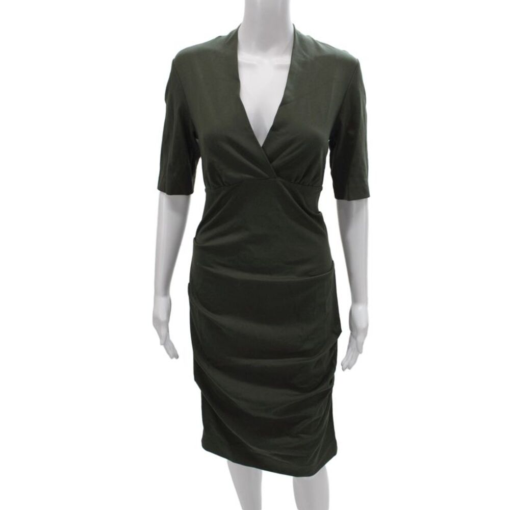 Nicole Miller Collection Womens Bodycon Dress Green V-Neck Half Sleeve Size L
